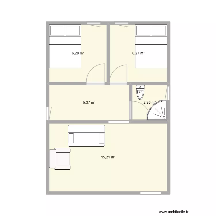 bcf. Plan de 5 pièces et 35 m²