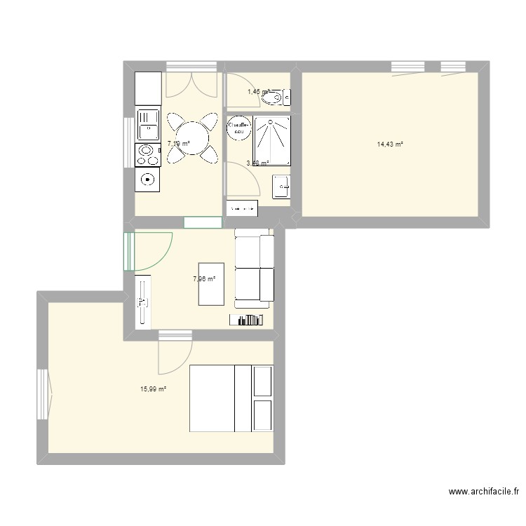 appart essai 2. Plan de 6 pièces et 51 m2