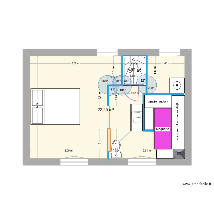 SALLE DE BAIN. Plan de 2 pièces et 23 m2