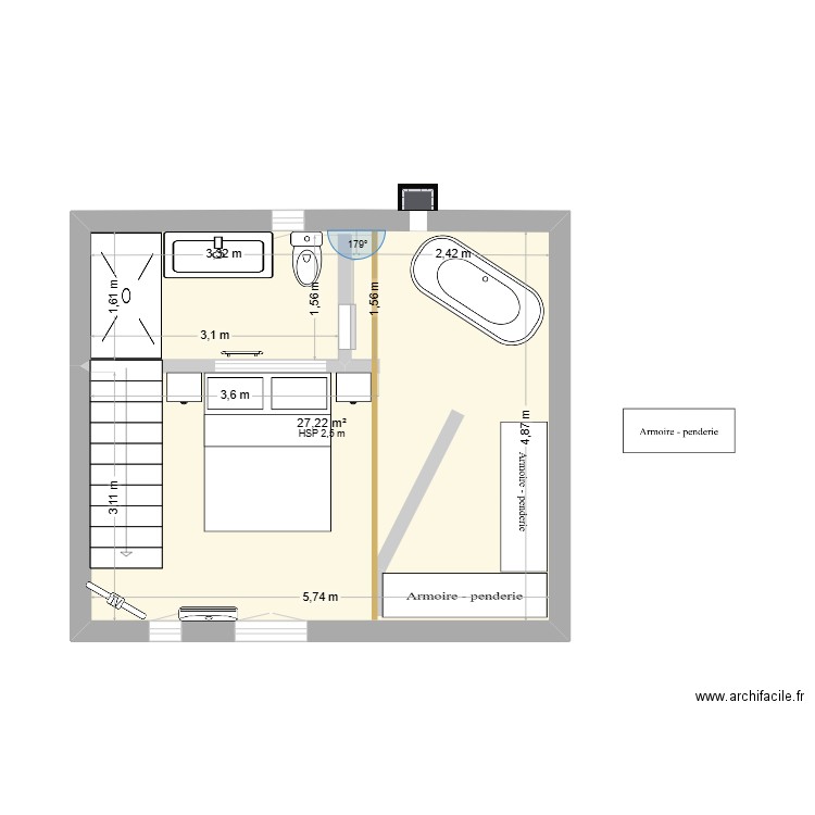 Plan étage 3. Plan de 1 pièce et 27 m2