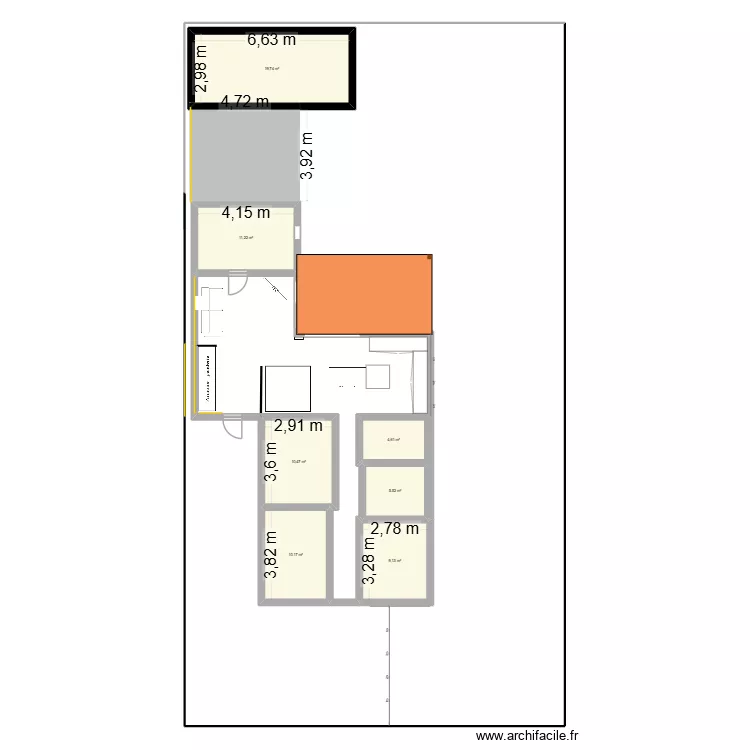 agrandisse&ugrave;ent 2. Plan de 7  et 71 m²
