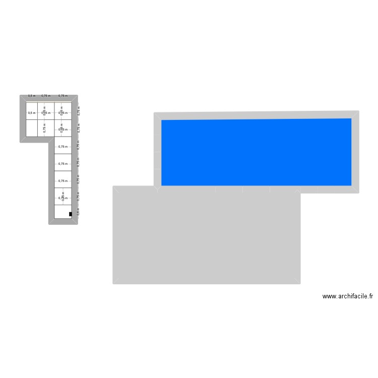 terrasse et piscine. Plan de 3 pièces et 60 m2