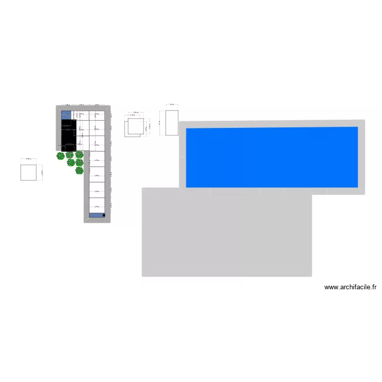 terrasse et piscine. Plan de 3  et 60 m²