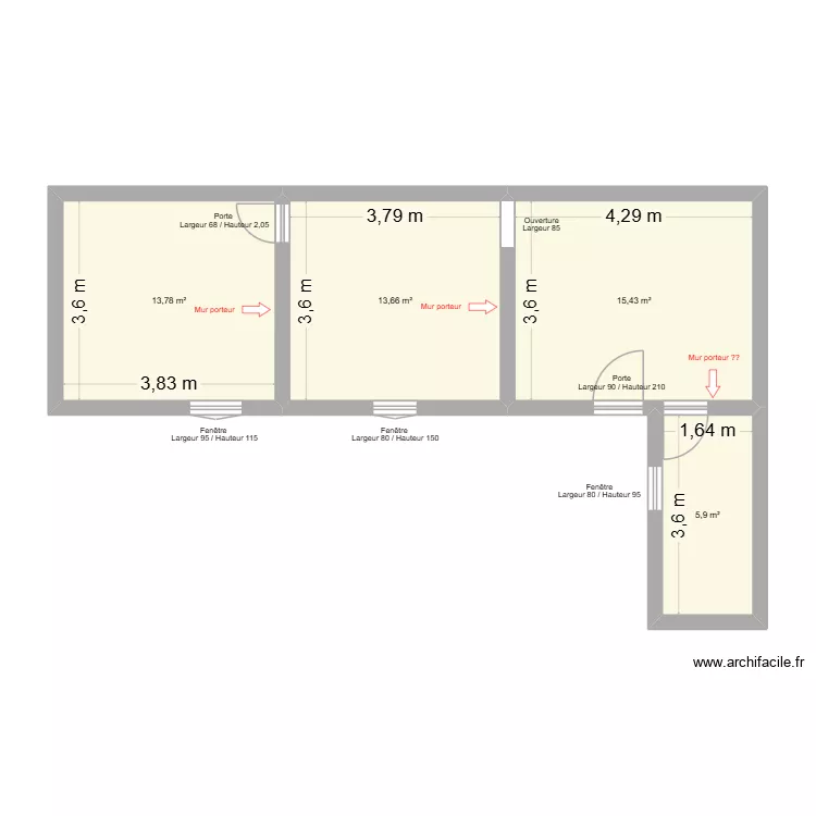 Maison de ville Cognac. Plan de 4 pièces et 49 m²