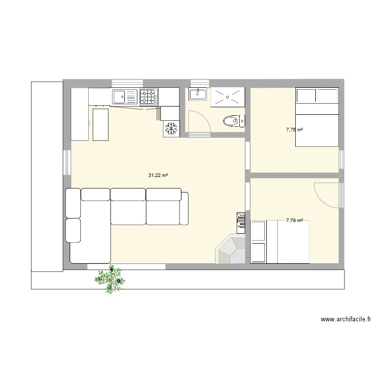 binette. Plan de 3 pièces et 47 m2