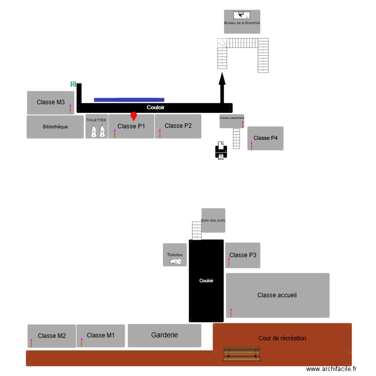 ecole. Plan de 19 pièces et 149 m2