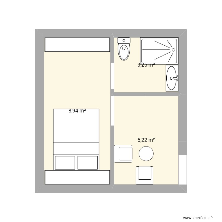 Riad rdc. Plan de 3 pièces et 17 m2