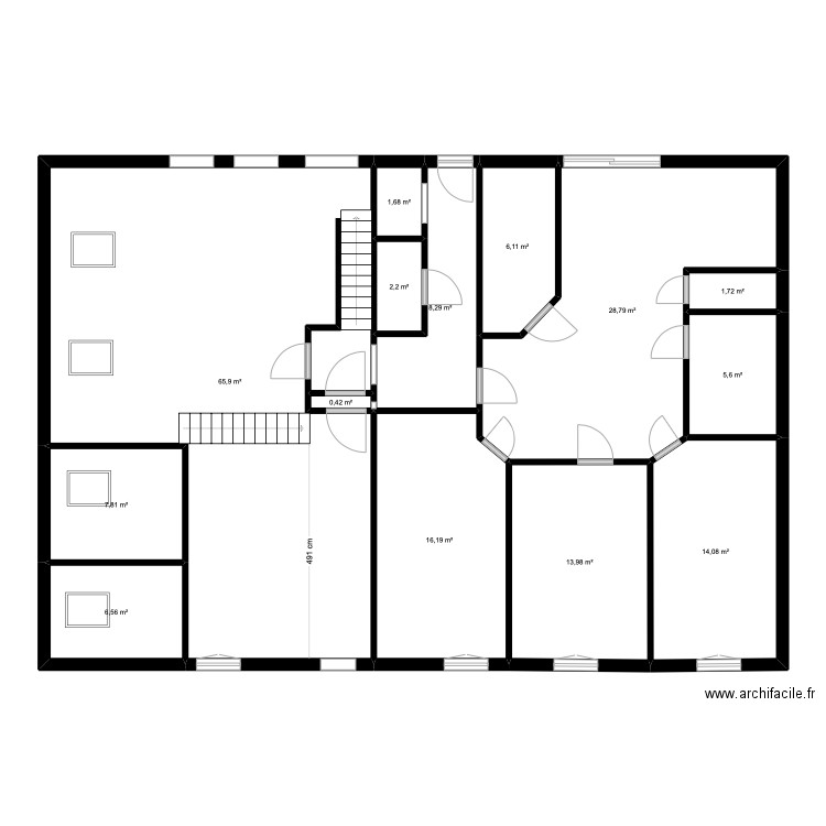PROJET MIEUSSY ETAGE. Plan de 14 pièces et 179 m2