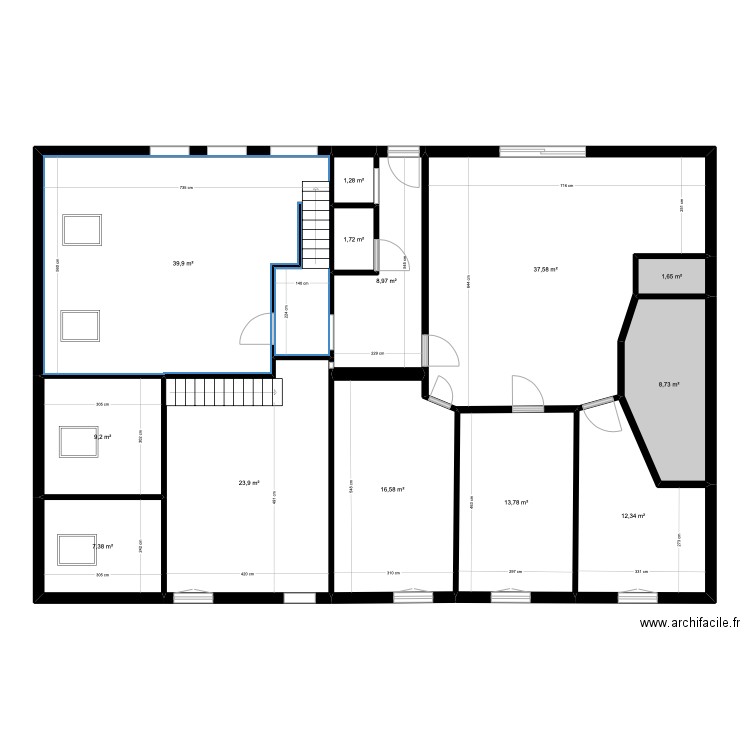 PROJET MIEUSSY ETAGE. Plan de 14 pièces et 179 m2