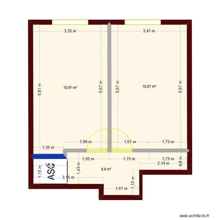 ETAGE SALERNES 47 M². Plan de 3 pièces et 47 m2