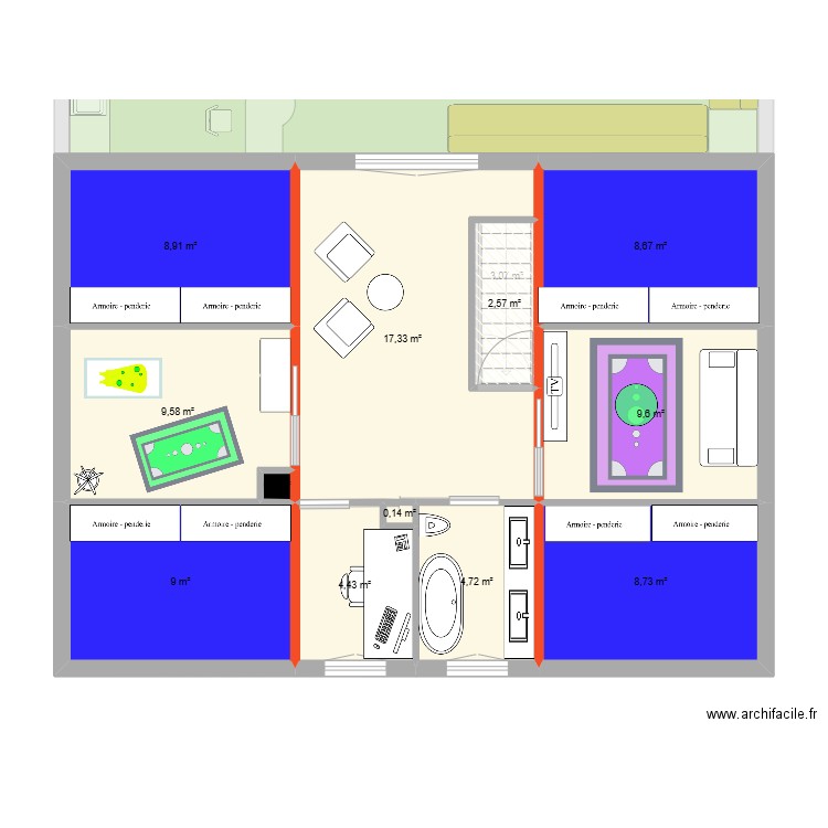 V2.01. Plan de 21 pièces et 199 m2