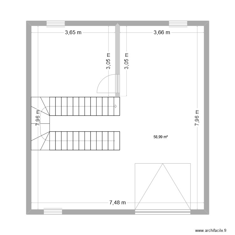 RDC1. Plan de 1 pièce et 59 m2