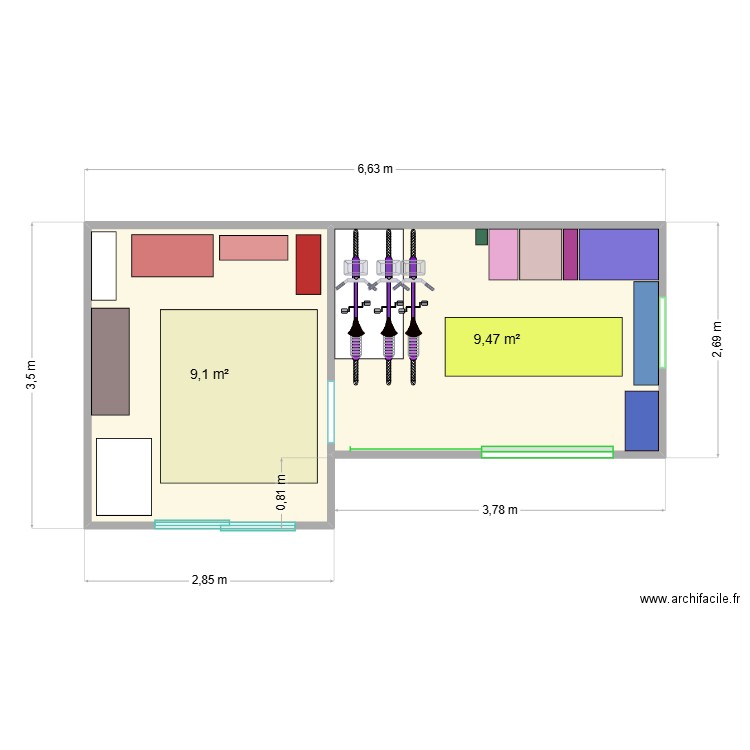 christian. Plan de 2 pièces et 19 m2