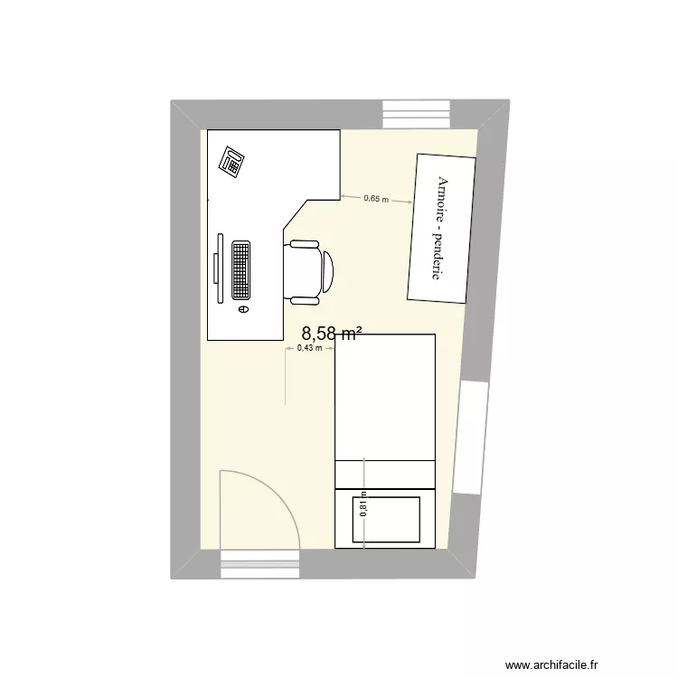 chambre nael droite. Plan de 1  et 9 m²