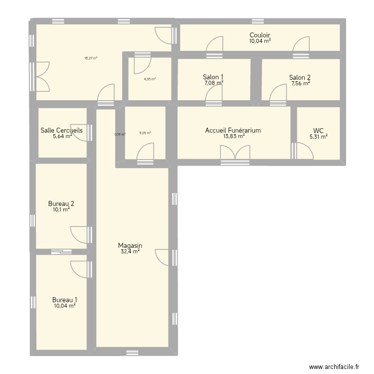 Funérarium. Plan de 13 pièces et 130 m2