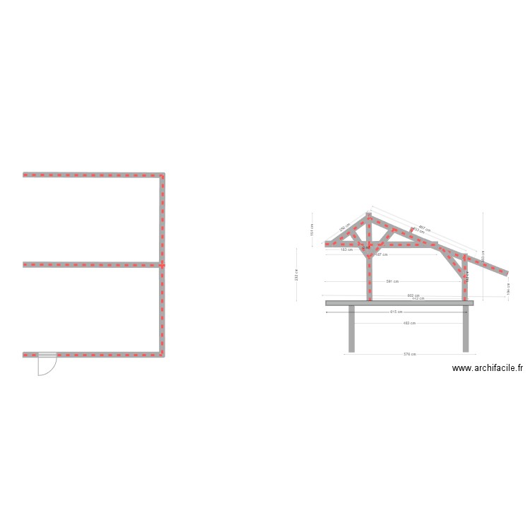 carport. Plan de 2 pièces et 1 m2