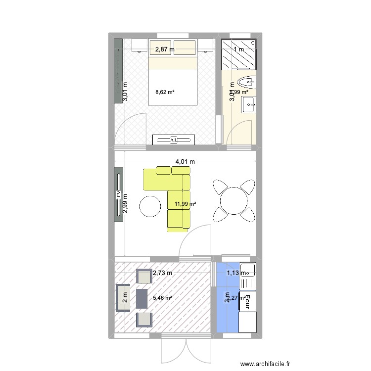 Plan 4croix. Plan de 5 pièces et 31 m2