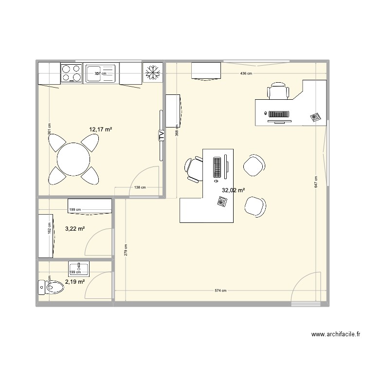 atelier. Plan de 4 pièces et 50 m2