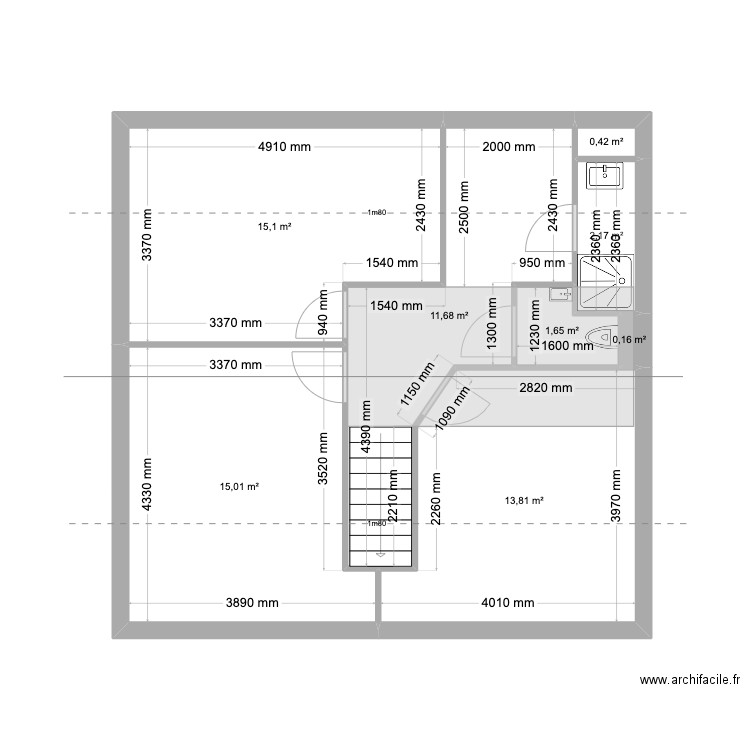 F-Husson_E2_AprèsMezzanine. Plan de 8 pièces et 60 m2