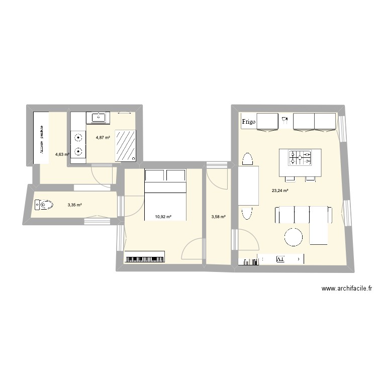 Appart Buhan v2. Plan de 6 pièces et 51 m2