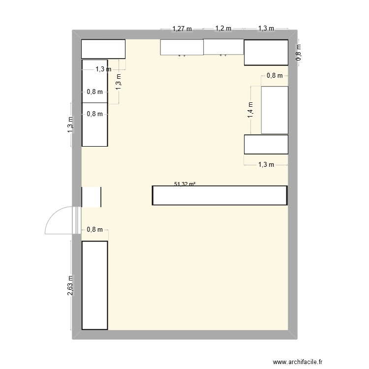 had. Plan de 1 pièce et 51 m2