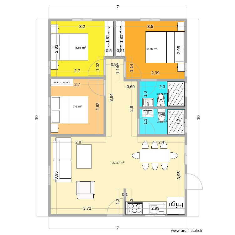 wilbert. Plan de 6 pièces et 64 m2