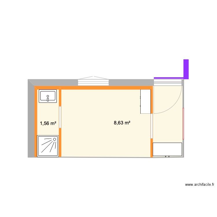 CHAMBRE BUREAU. Plan de 2 pièces et 10 m2