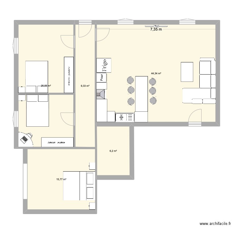projet aménagement. Plan de 5 pièces et 101 m2