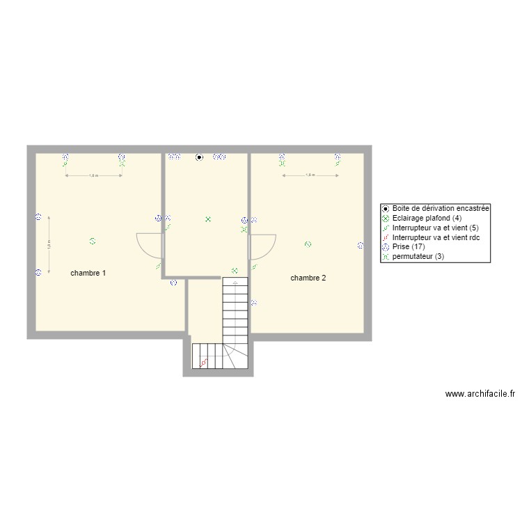 étage Laetitia. Plan de 3 pièces et 61 m2