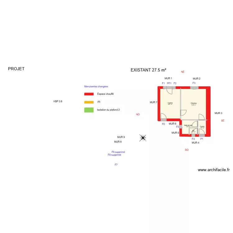 LEMAITRE_ Existant. Plan de 5 Pièces et 28 m²