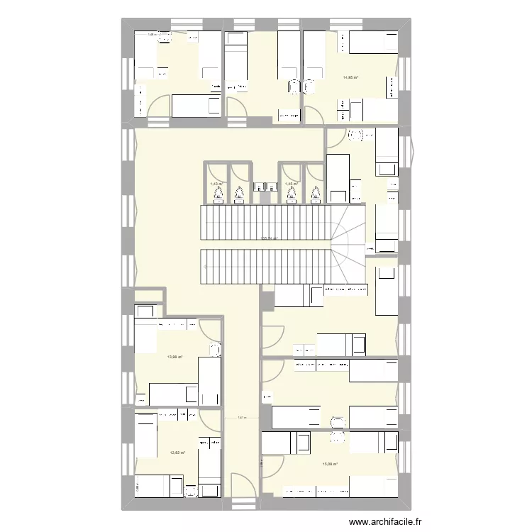 etage 1 dortoire final &eacute;. Plan de 7  et 196 m²