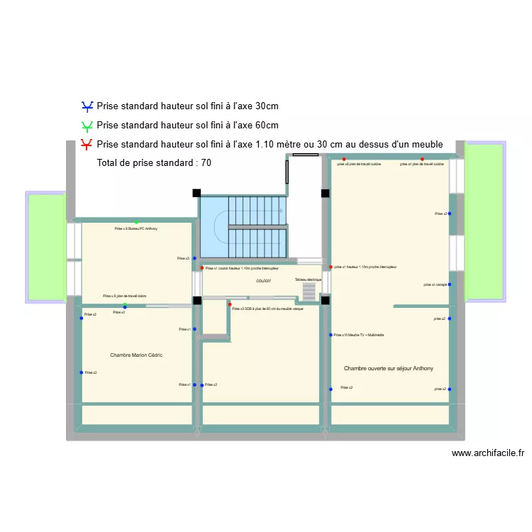 APPARTEMENT CEUSE PLAN circulation gaines prises &eacute;lectrique standard. Plan de 31  et 109 m²