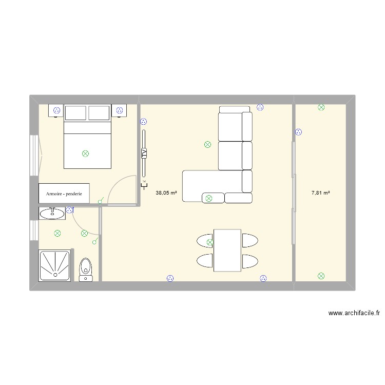 MAISON EN A. Plan de 2 pièces et 46 m2