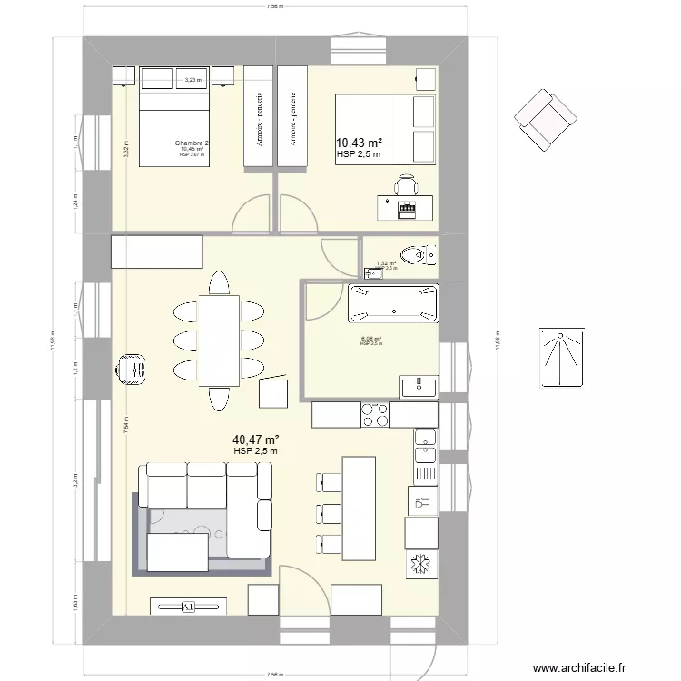 Jassans Riottier - renovation 8. Plan de 5  et 69 m²
