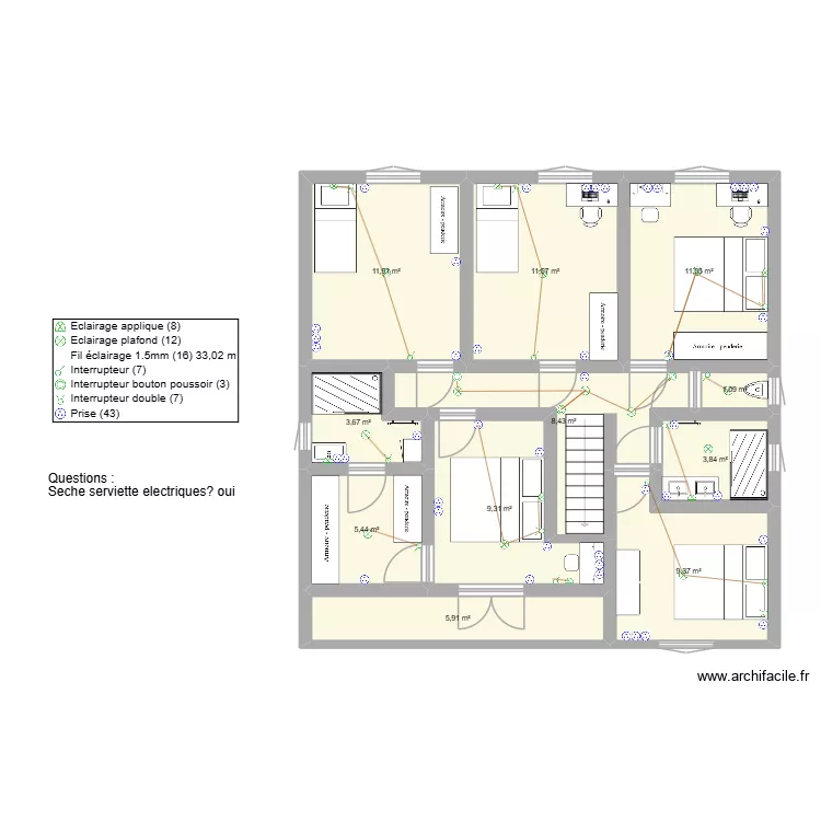R+1 modifi&eacute; Elec. Plan de 11  et 82 m²