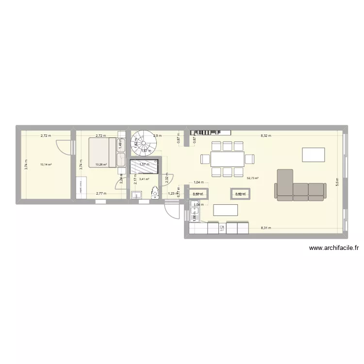 Plan revu meublé. Plan de 6 Pièces et 78 m² Plan revu meublé. Plan de 6 Pièces et 78 m²