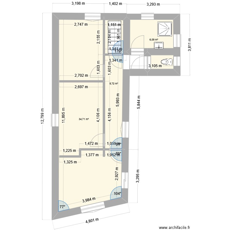 plan premier etage 2. Plan de 3 pièces et 50 m2