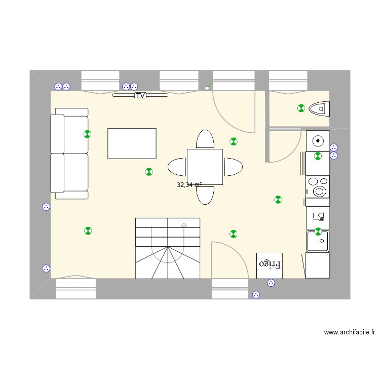 maison st menoux. Plan de 1 pièce et 32 m2