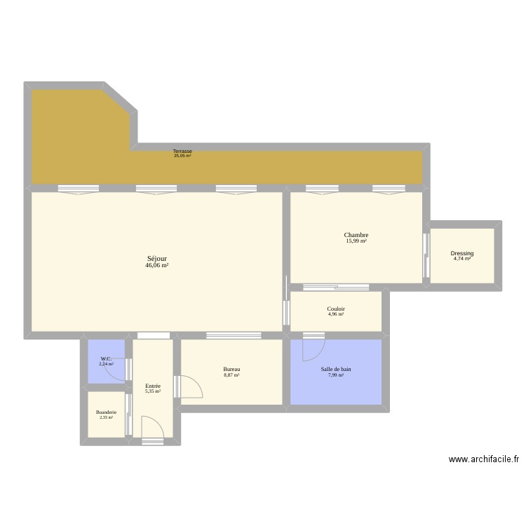 Appartement Paris XVIe. Plan de 10 pièces et 124 m2