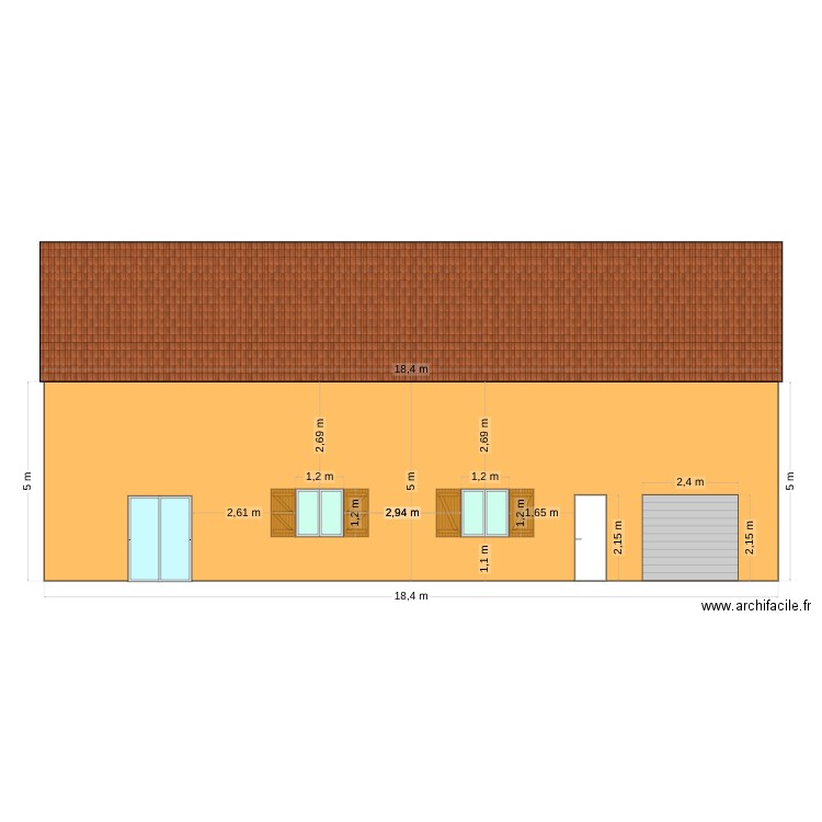 facade est. Plan de 0 pièce et 0 m2