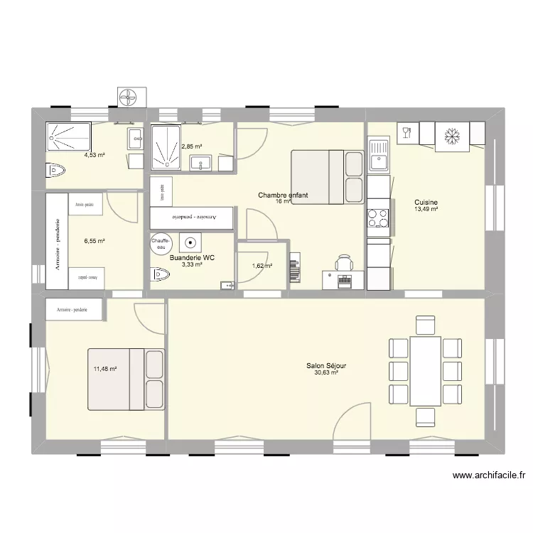 Pothonier. Plan de 9 Pièces et 90 m²