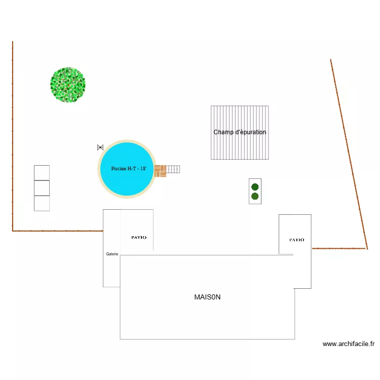Piscine-Bi-Patio en bizeau. Plan de 