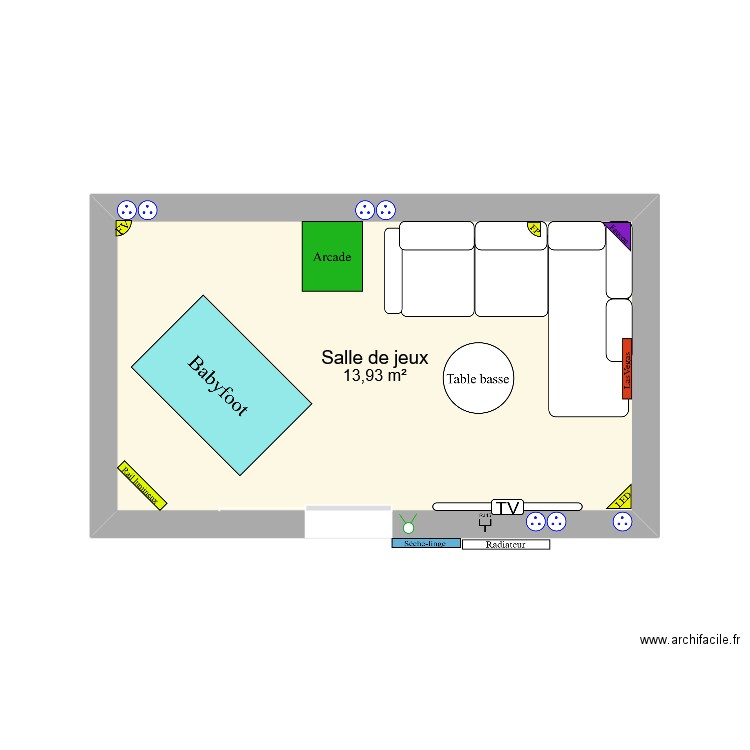 Salle de jeux. Plan de 1 pièce et 14 m2