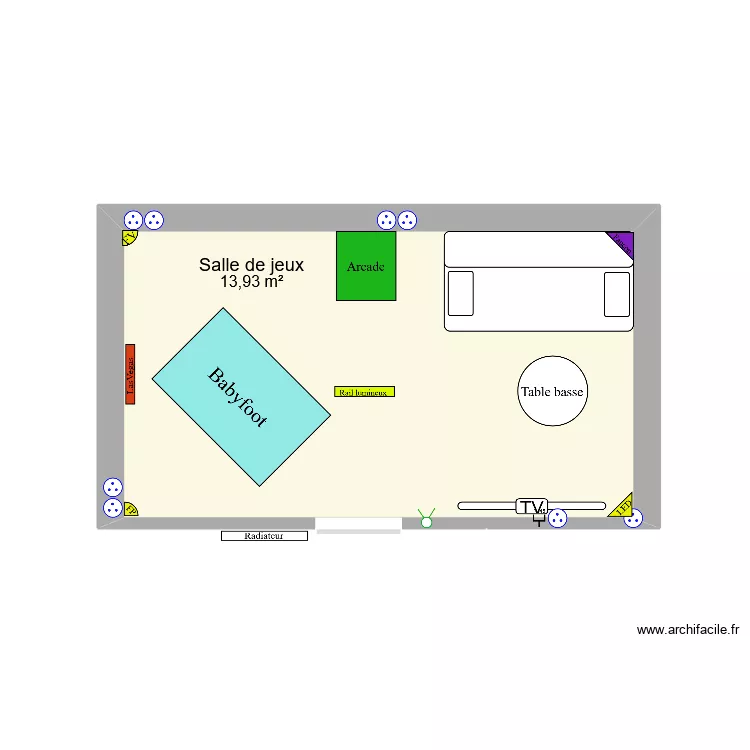 Salle de jeux. Plan de 1 pièce et 14 m²