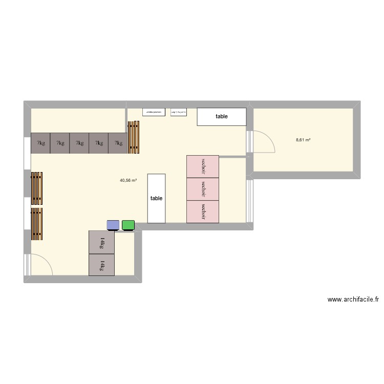 laverie dison. Plan de 2 pièces et 49 m2