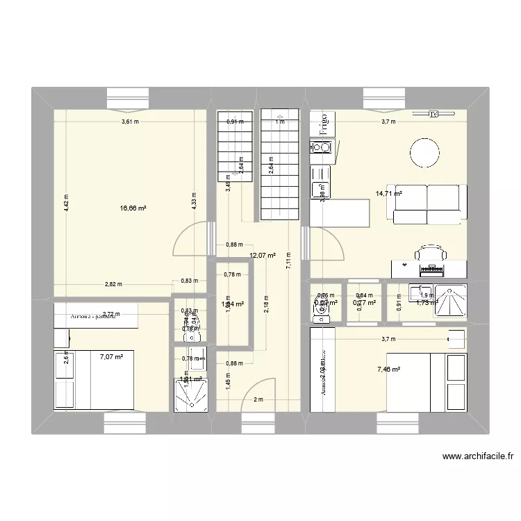 imm cham rdc. Plan de 10  et 64 m²