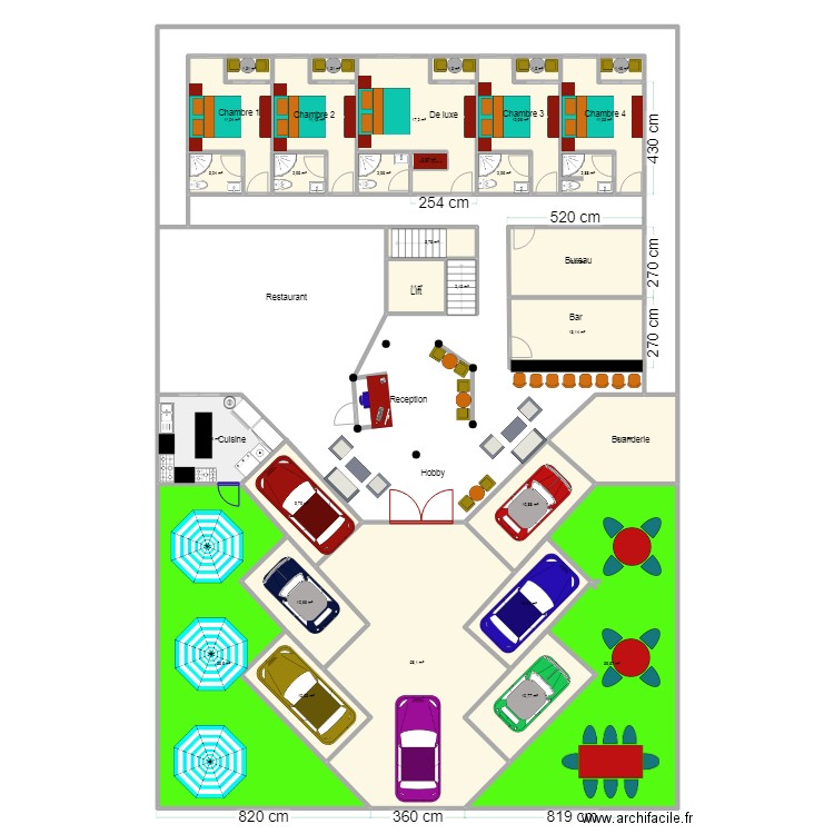 amenagement rdc rumonge. Plan de 32 pièces et 382 m2