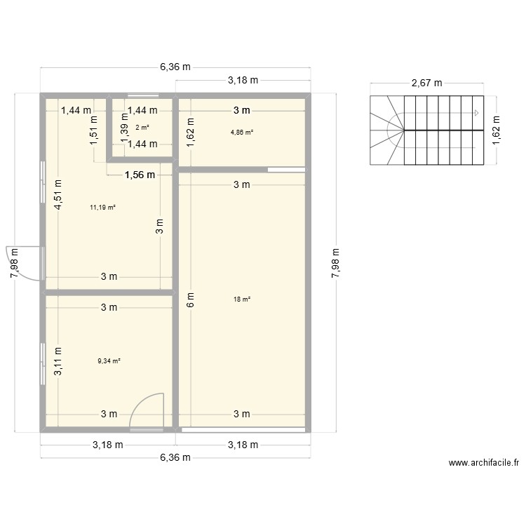 Plan Maison jorchel. Plan de 5 pièces et 45 m2