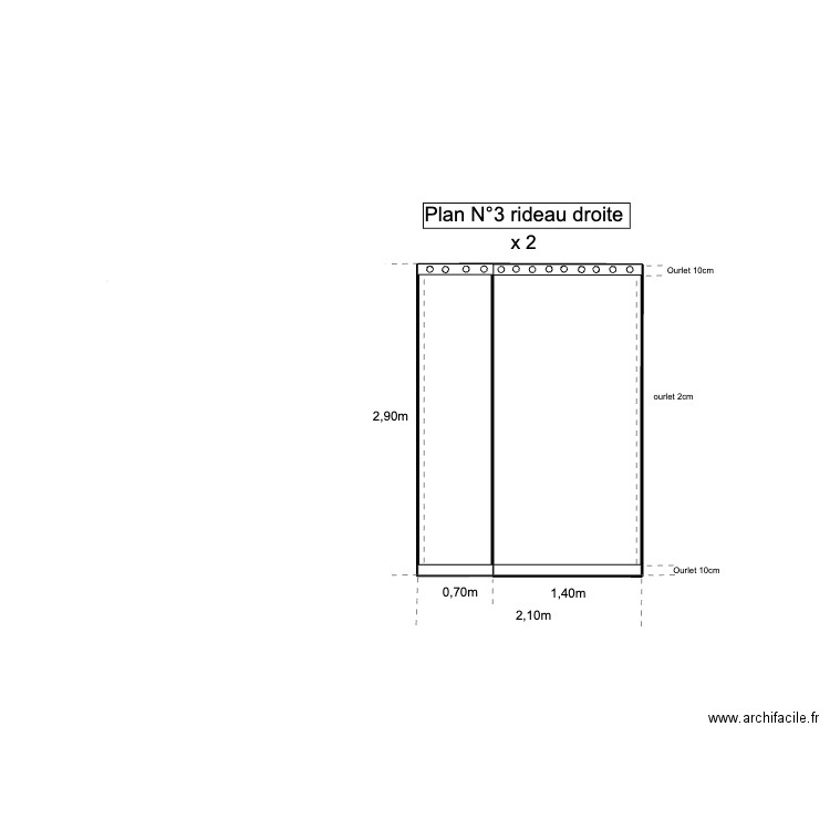 rideau 2,10m droite. Plan de 2 pièces et 6 m2