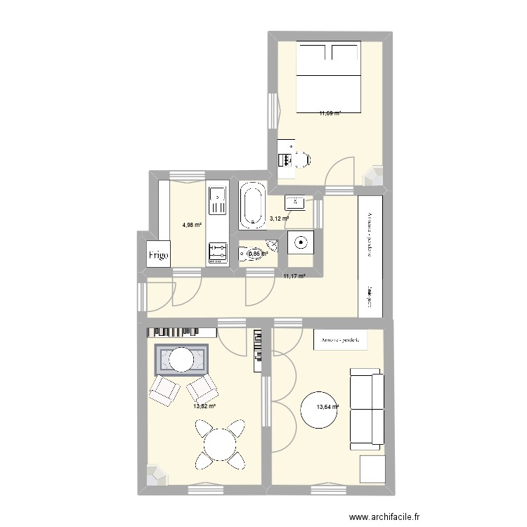 Appart 10. Plan de 7 pièces et 59 m2